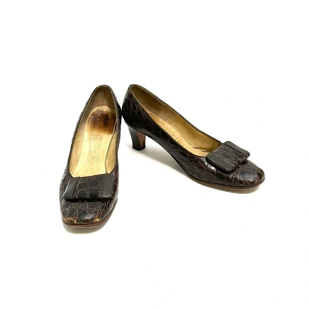 Vintage 1950s crocodile leather slip on classic workwear pumps